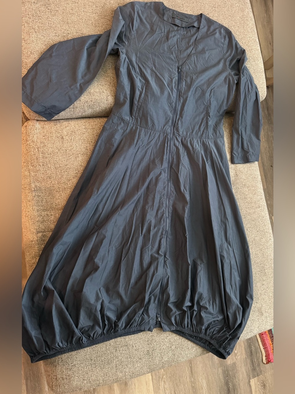 Women’s Long Sleeve Black Midi Dress with Gathered Hem